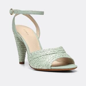 Joie Calan Raffia Ankle-Strap Sandal Heel Sage Leather Size 6.5 NIB Comfy Heel
